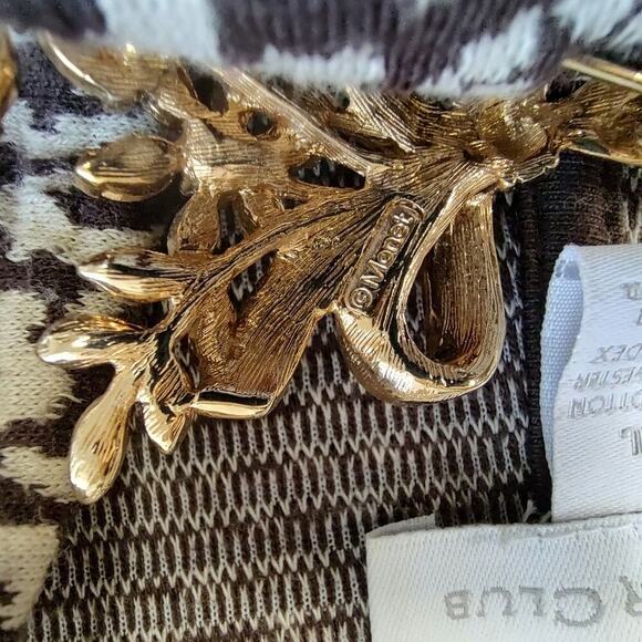 Charter Club Brown Cream Leopard Print Dress Jacket XL w/ Vintage Floral Brooch - Picture 8 of 16